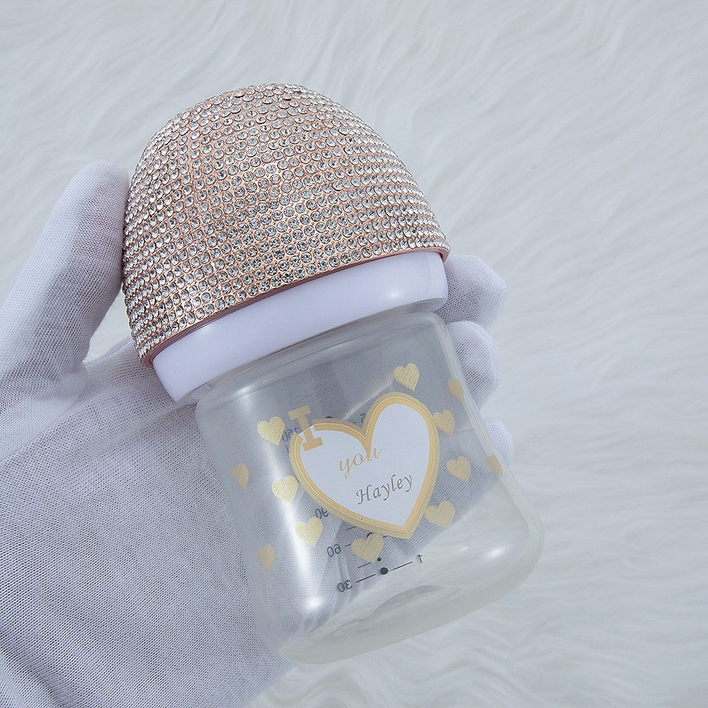 MIYOCAR personalized gold bling baby bottle BPA free plastic 260ml and 150ml bottle lovely baby bottle feeding bottle