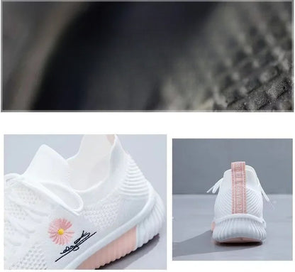 Spring and autumn seasonsLadies Knitted Sneakers Fashion Simple Lace-up Running Shoes Mesh Breathable Casual Female Students