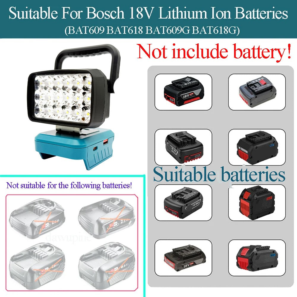 Para Makita Para Milwaukee Para Dewalt Para M18 Para Bosch Bateria de Lítio Estojo Banco de Potência USB Lanternas Holofote Luzes de Trabalho Lâmpada