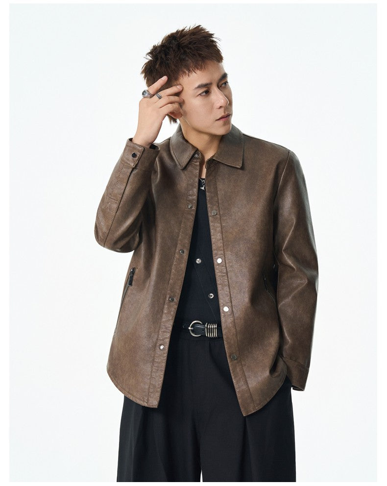 Men New Leather Jacket Men's Retro Black Classic Turn Collar Leather Jackets Trendy Cool Jacket Motorcycle Faux Leather Jacket