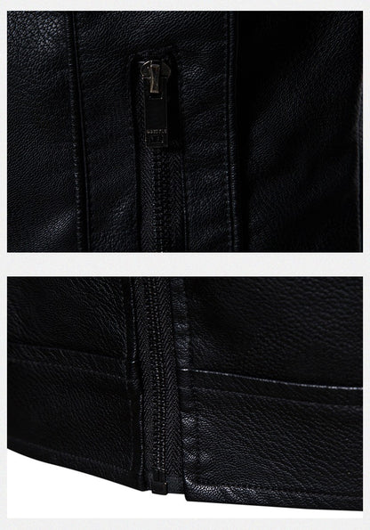 Faux Leather Jacket Men High Quality Casual Motorcycle Windbreaker Stand Collar New Fashion Wool Liner PU Coat Streetwear