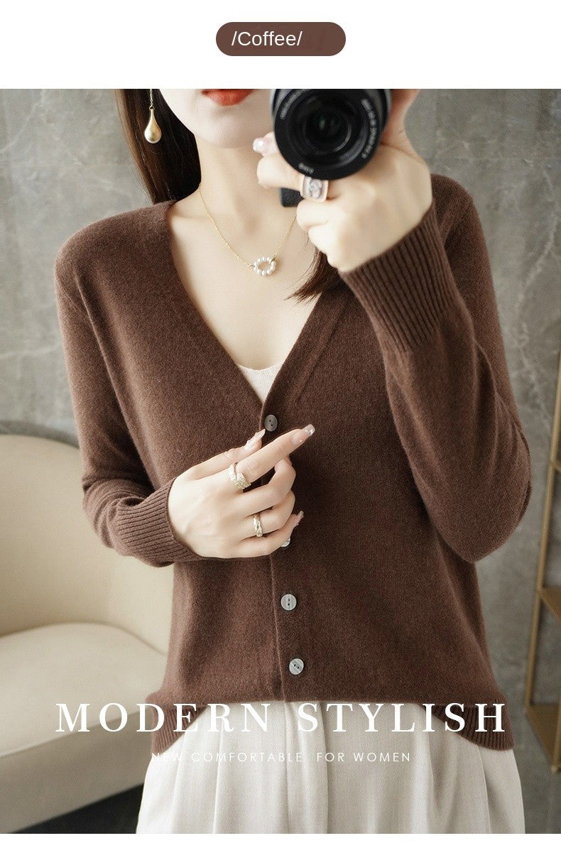 2024 New V-Neck Temperament Small Fragrant Wind Women Loose Sweater Sweater All Sweater Coat Special Offer Cardigan ZHI D035