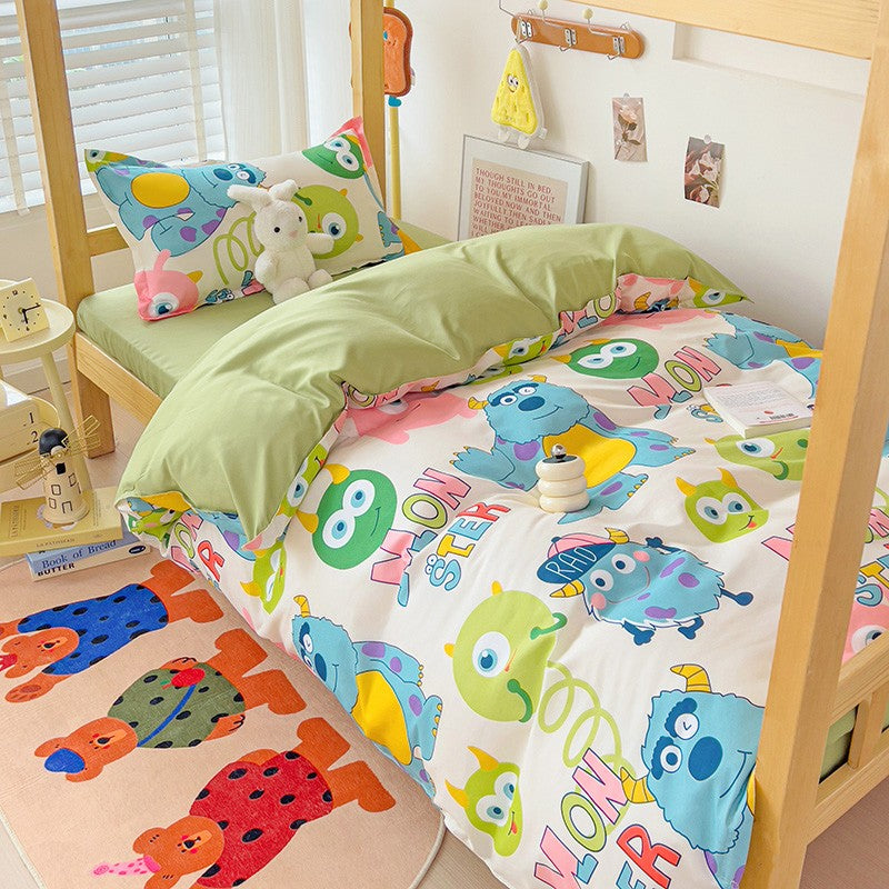 3pcs New Printed Quilt Set for Ladies Bedroom Apartment Student Dormitory Sweet Wind Cartoon (1pc Quilt Set +2pcs Pillowcase)