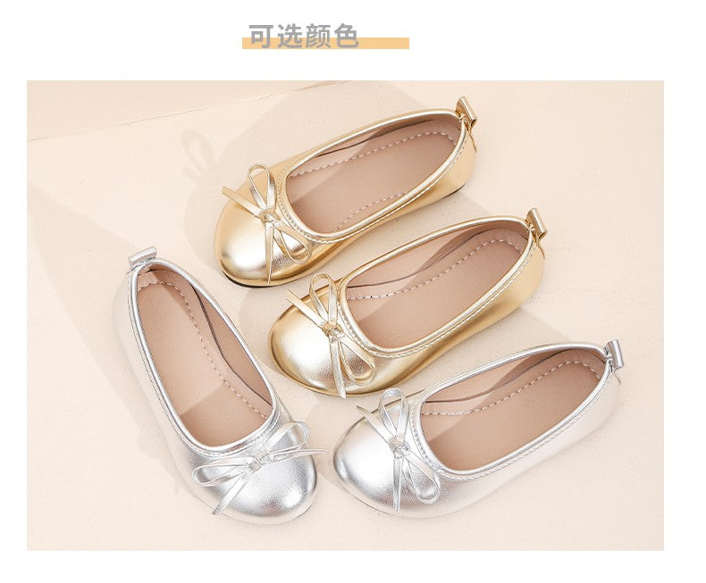 Elegant Girls Shoes Metal Colored Princess Casual Flats Soft Mary Jane Shoe Children Gold Silver Classic Ballet Flats Shoe 26-37