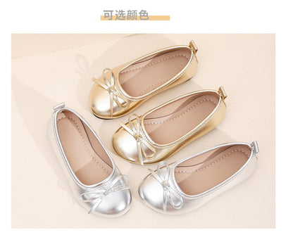 Elegant Girls Shoes Metal Colored Princess Casual Flats Soft Mary Jane Shoe Children Gold Silver Classic Ballet Flats Shoe 26-37