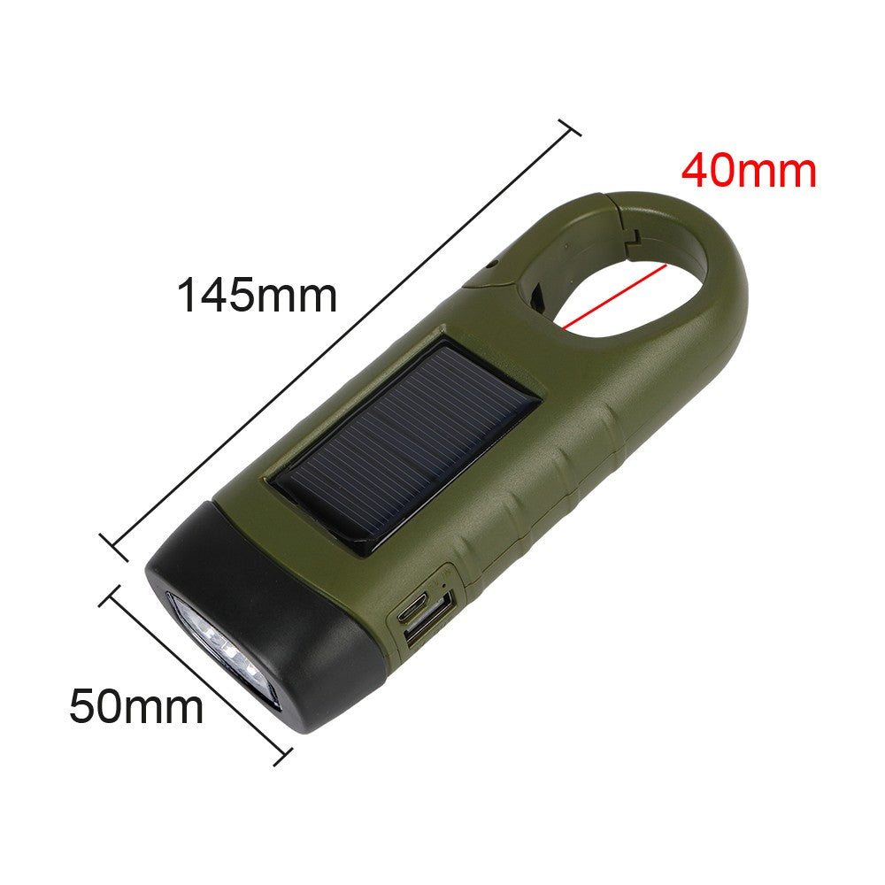 New upgrade 3LED Portable Outdoor Hand Crank Solar Powered Flashlight For Fishing Hiking With Folding Buckle Emergency Lamp
