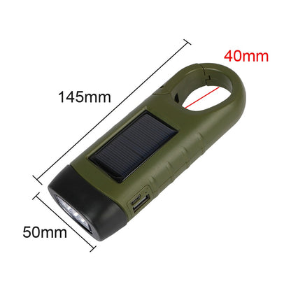 New upgrade 3LED Portable Outdoor Hand Crank Solar Powered Flashlight For Fishing Hiking With Folding Buckle Emergency Lamp