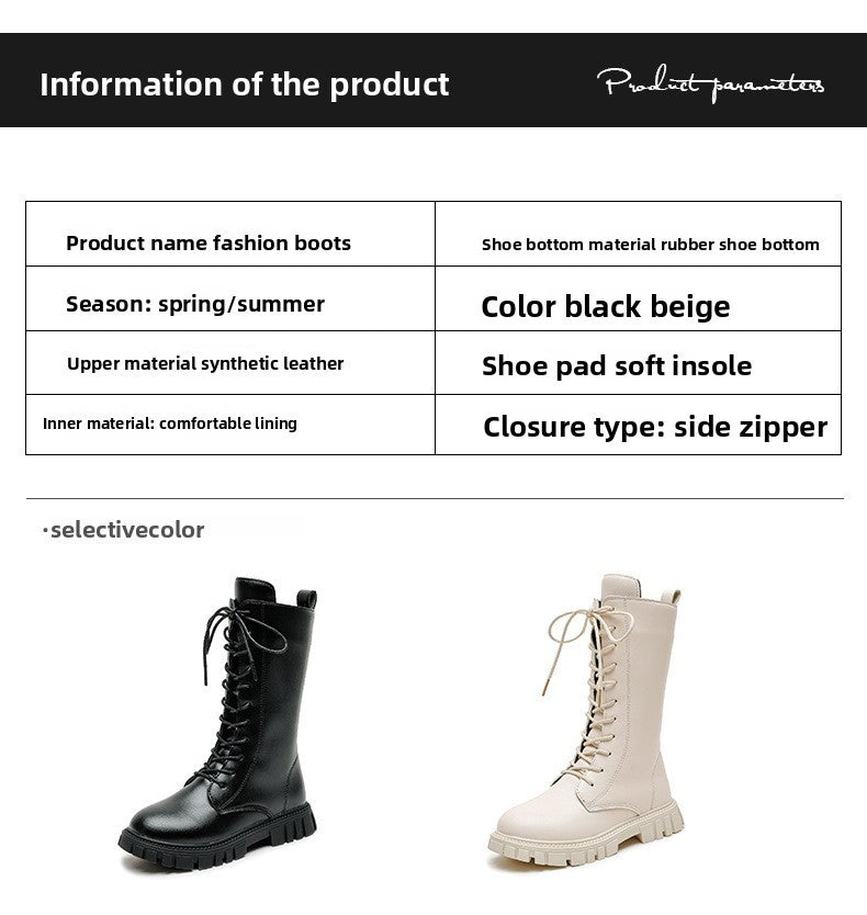 2025 Autumn/Winter  Fashion Cool Baby Girls Warm Square Heel Round Toe Casual Lace-Up Comfortable Kids Black Mid Boots
