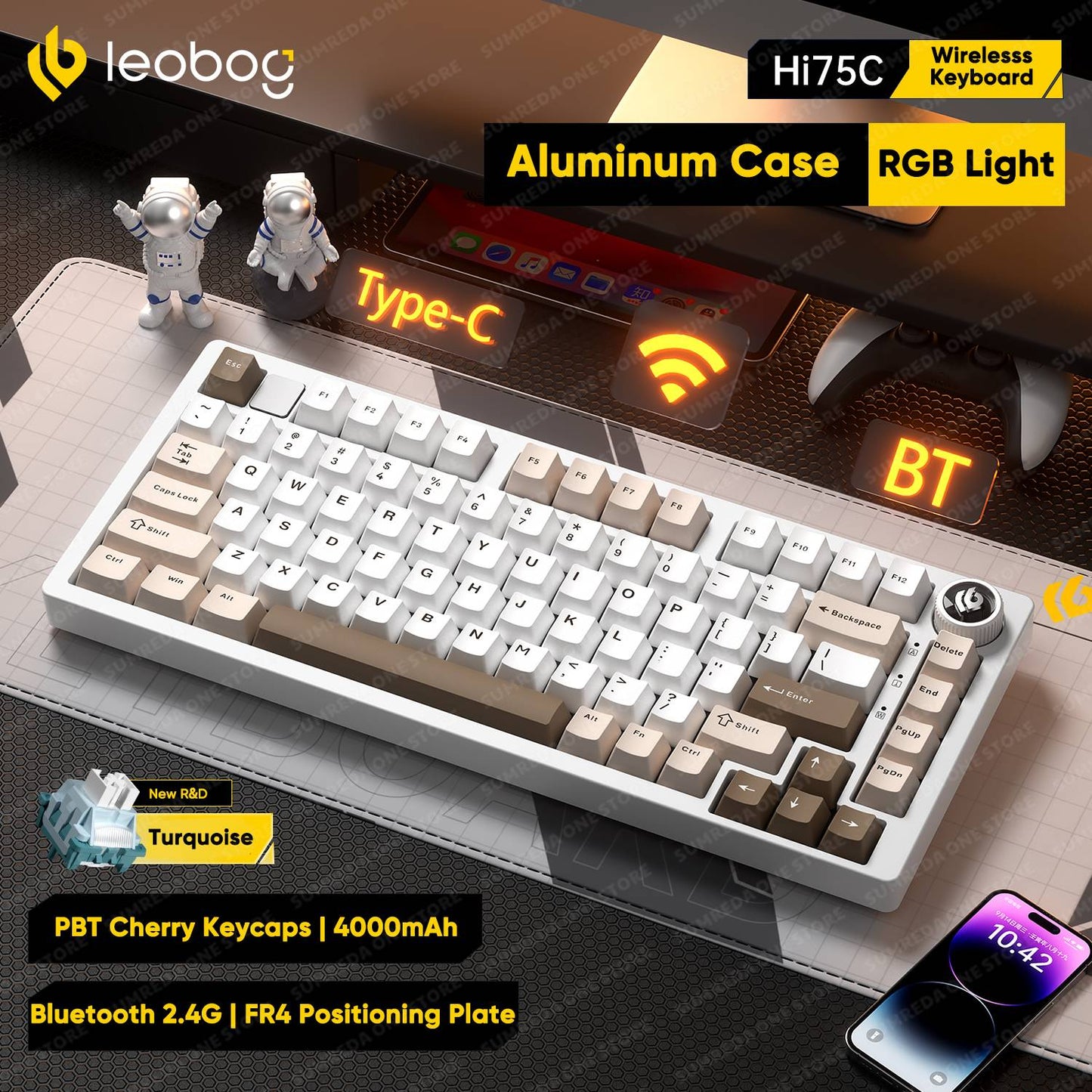Leobog Hi75C Hi75 Hi75C Pro Kit de Teclado Mecânico Customizado de Alumínio Sem Fio para Jogos Bluetooth 2.4G Teclado Gamer com Hotswap com Fio