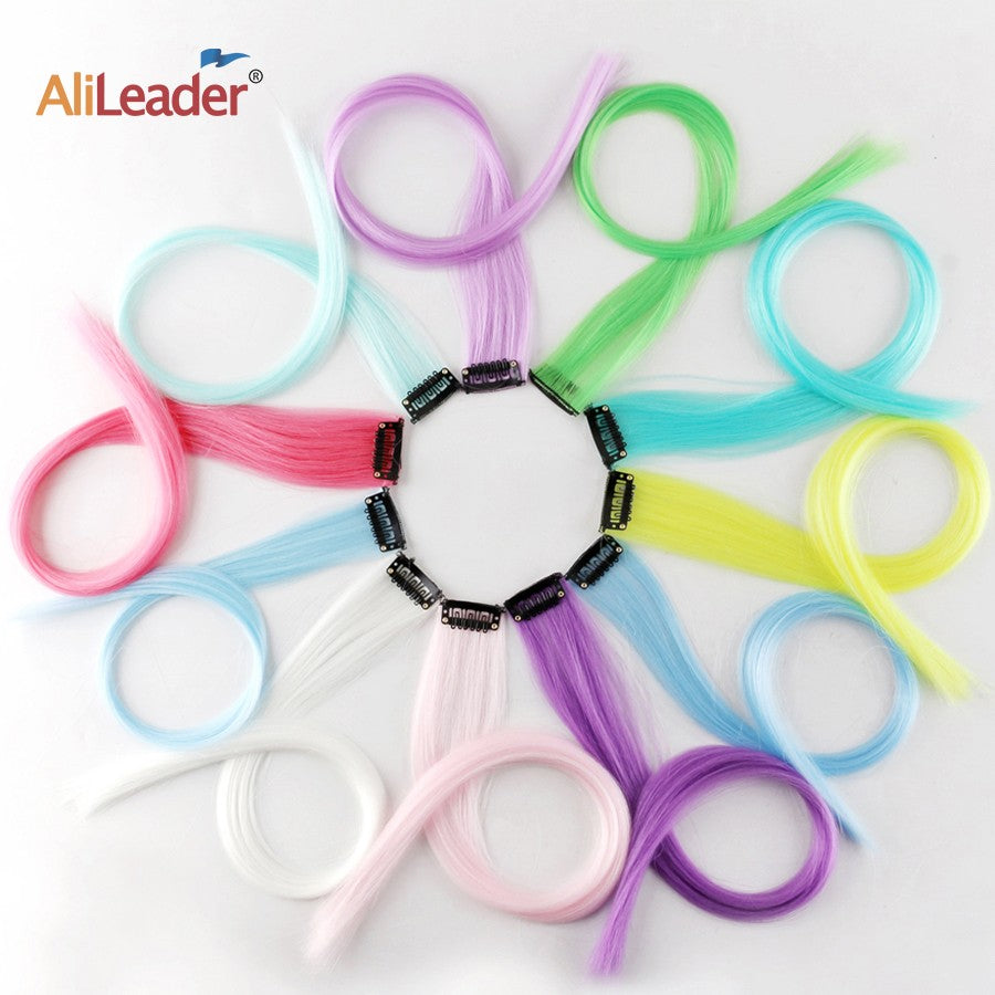 Glowing In The Dark Hair Extensions 20Inch 11Colors Synthetic Hair Clip In Luminous Colored Hairpieces Rainbow Hairpiece