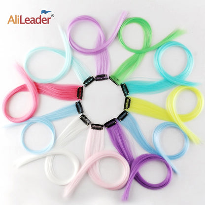 Glowing In The Dark Hair Extensions 20Inch 11Colors Synthetic Hair Clip In Luminous Colored Hairpieces Rainbow Hairpiece