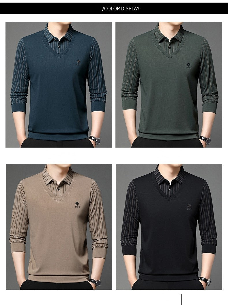 High quality brand long sleeve men's polo shirt autumn new style fashionable flip collar striped personalized top casual T-shirt