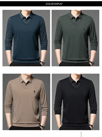 High quality brand long sleeve men's polo shirt autumn new style fashionable flip collar striped personalized top casual T-shirt