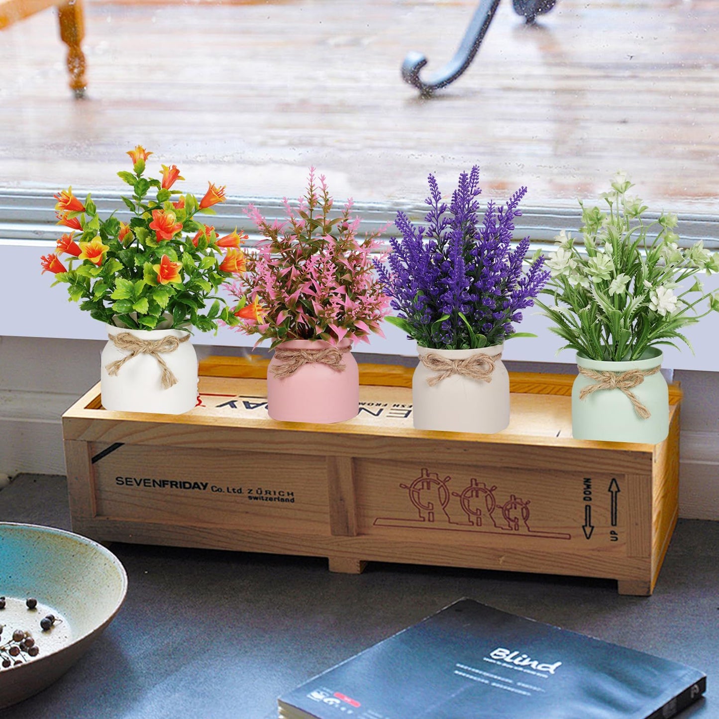 Artificial Pot Flowers Small Fake Plants with Pot Mini Potted Plants for Home Room Office Party TableTop  Decoration Fake Potted