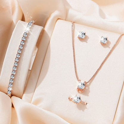 Conjuntos de joias elegantes de cristal 5 peças para mulheres Colar Brincos Anel Pulseira Joias de princesa Conjunto de casamento de noiva Dia dos Namorados
