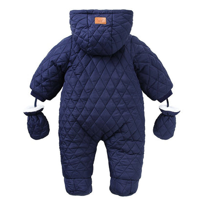 Winter Newborn Boys Romper Cotton Padded Argyle Printed Infant Babys Boys Bodysuit Toddler Kid Boy Hooded Jumpsuit 0-3Y Overalls