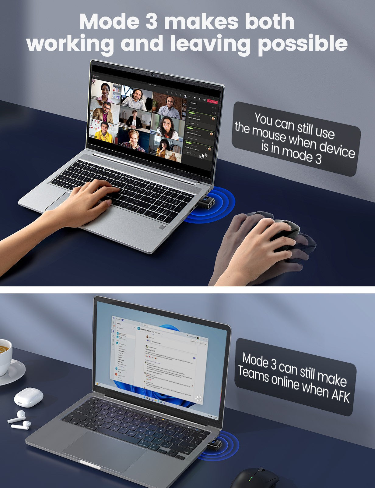 Metal Tiny Mouse Jiggler, USB Mouse Mover Undetectable, Automatic Shaker with Separate Mode and ON/Off Buttons, Mouse Moving