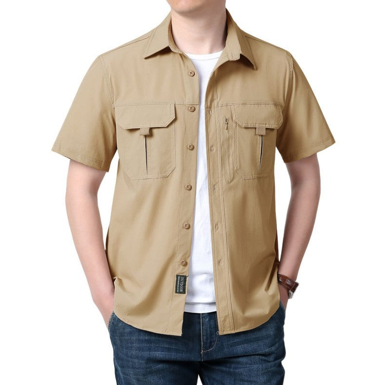 Men's Breathable Short Sleeve Shirt Men Casual Tactical Cargo Shirts Summer Quick Dry Hiking Work Shirts for Man Short-sleeved