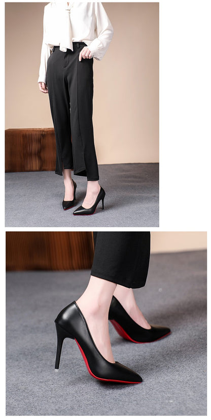 Sexy Fashion Red Sole Women's Pumps Matte Leather Stiletto Heels Shoes Classic Black Career Work Dress Shoes Ladies High Heels ?