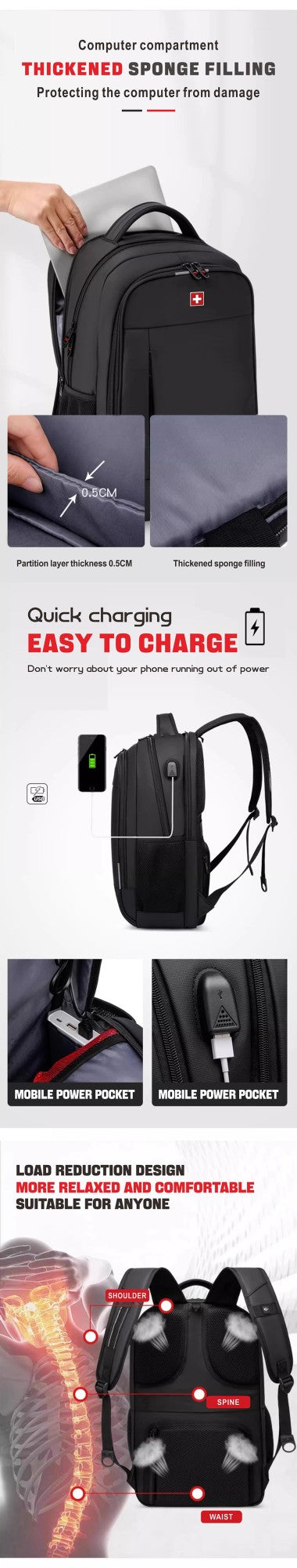 Mochila SWISS MILITARY Masculina para Notebook Negócios Viagem Mochila 17 Polegadas Fashion Escolar Impermeável USB Grande Capacidade mochila