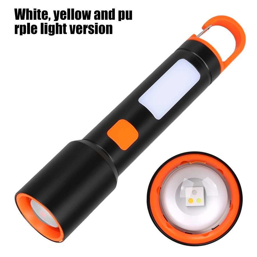 LED COB Super Bright Flashlight USB Rechargeable Torch 1-3 Optional Light Sources Outdoor Waterproof Emergency Light with Hook