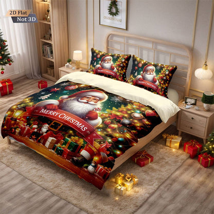 3pcs Merry Christmas Santa Claus print coreless bedding set multiple size bedrooms bedding holiday decorations, machine washable