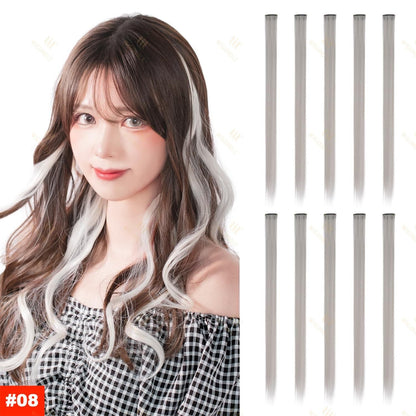 Colored Highlight 22 Inch Synthetic Hair Extensions Rainbow Long Straight Hairpieces for Women Kids Girls Purple Pink Blue