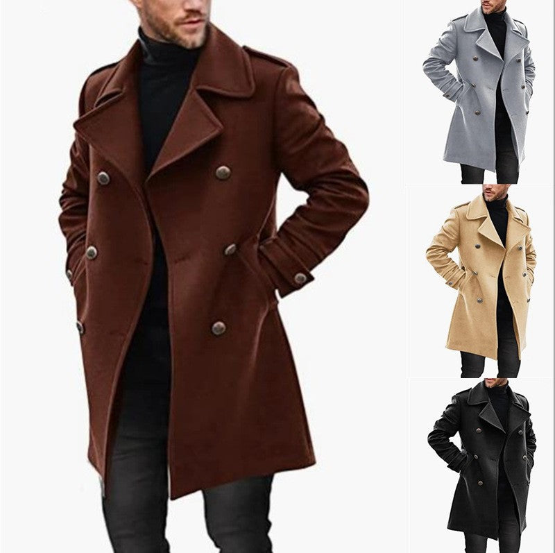 Trench Coat Men Classic Double Breasted Long Coat Mens Clothing Long Jackets Coats British Style Overcoat S-4XL Size