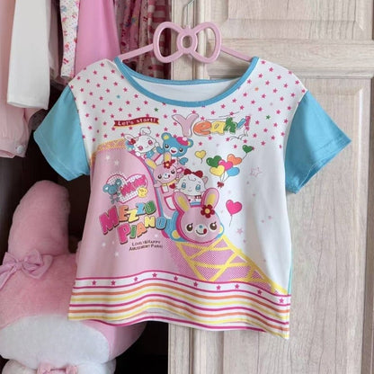 Lolita Print Tops Bow Cake Blouse Y2K JK Lolita Japan Kawaii Girl Cute Sweet Lace T-shirt A-line Spliced Cake Skirt New Chic