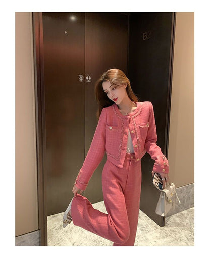 New  High Quality Women's Spring Temperament Slim Senior Sense of Small Dress Ladies Wide Leg Pants Two-piece Set