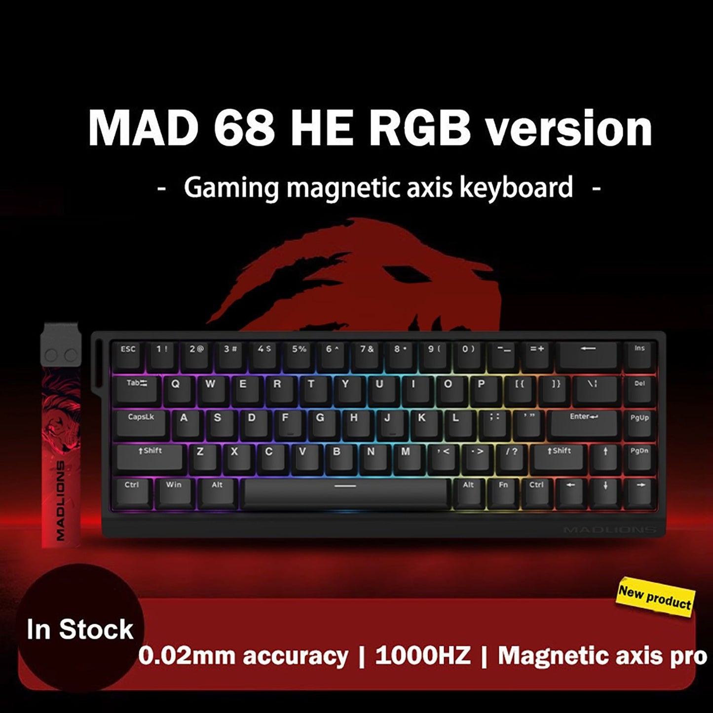 Teclado Gamer Switch Magnético MADLIONS MAD 60/68HE Com Fio Drive Web Custom 8K 61/68 Retorno RT Ajustável Hot Swap