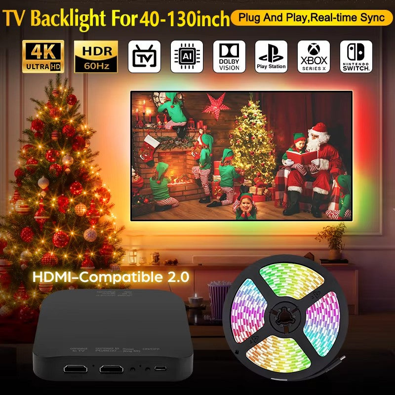 Christmas Ambient TV LED Backlight Sync to Screen For 40-130 Inch Real-Time Sync Light Strip For 4K HDMI-Compatible 2.0 Device