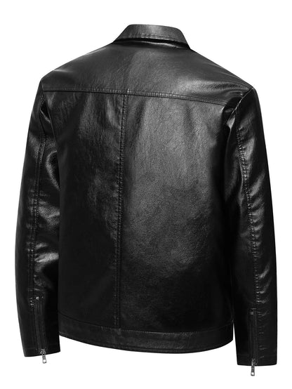Men's Large Leather Jacket Fashion Collar PU Leather Motorcycle Slimming Cycling Coat New Men Waterproof Leather Jacket