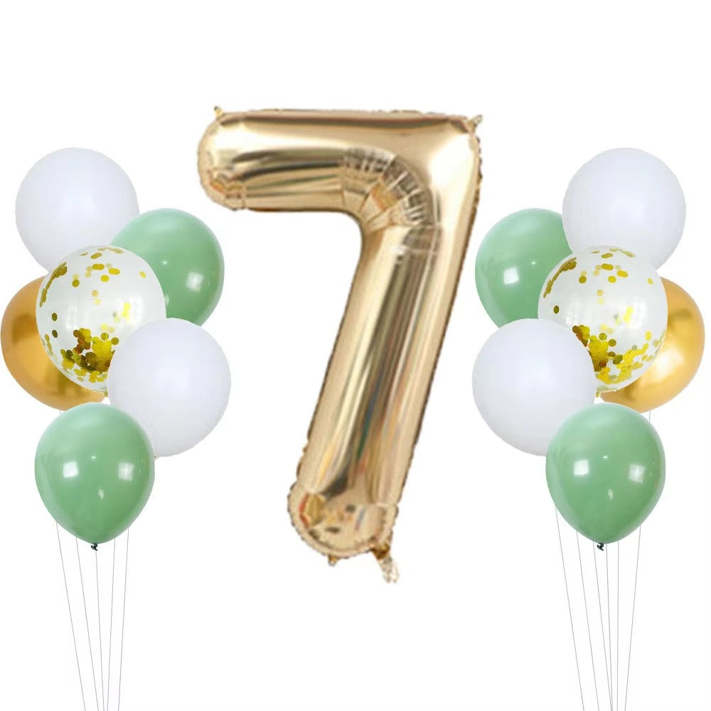14pcs Sage Green White Metal Gold Balloons Set 40inch Light Gold Number Balloon for Boy Girl Baby Shower Birthday