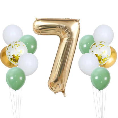 14pcs Sage Green White Metal Gold Balloons Set 40inch Light Gold Number Balloon for Boy Girl Baby Shower Birthday