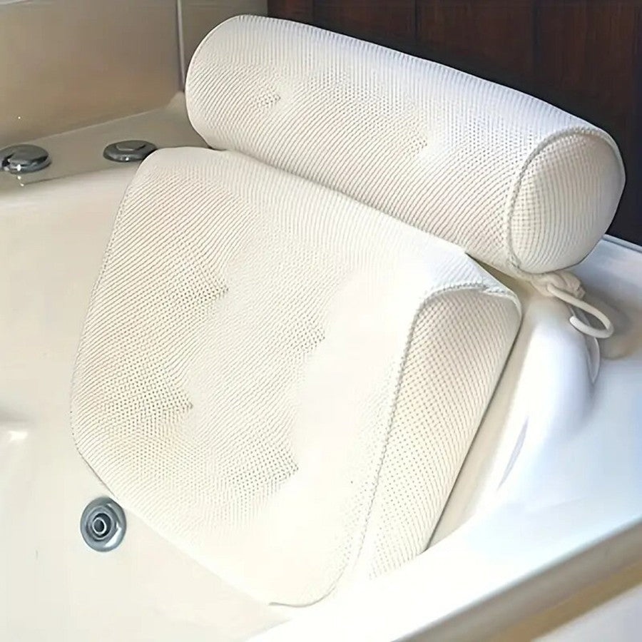 1 spa bathtub pillow with anti slip suction cups for neck and back support, bathtub/bathroom accessory