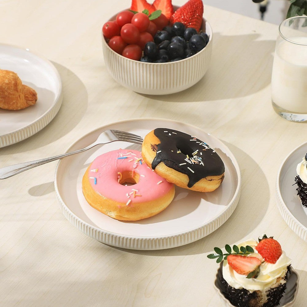 conjuntos de louça de grés para 4, conjunto de pratos e tigelas de cozinha de 12 peças, conjuntos de louça de porcelana com esmalte reativo resistente a arranhões