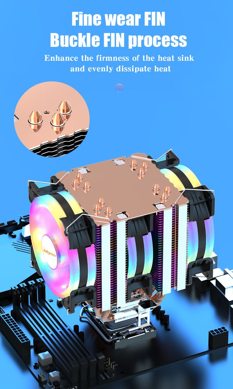 6 Heat Pipes ARGB CPU Air Cooler 4 Pin PWM Quiet CPU Cooling Fan for Intel LGA 1700 2011 1200 1156 X79 X99 AM3 AM4 PC Radiator