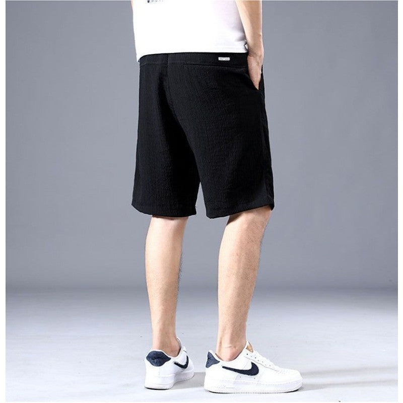 Sleeping Pants Ice Silk Shorts Men Casual Shorts Loose 5-Minute Pants Solid Youth Home Shorts Elastic Waist Large Pajama Pants