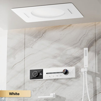 AITANA sistema de chuveiro de luxo em latão cinza arma, embutido no teto, com temperatura constante e display digital LED, torneira de banheiro com água quente e fria