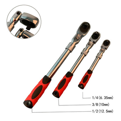 Conjunto de Chaves Catraca de Aço Cromo Vanádio Durável - 72 Dentes, Cabo Telescópico, Liberação Rápida - 1/2, 3/8, 1/4 Polegadas para Carro, Moto