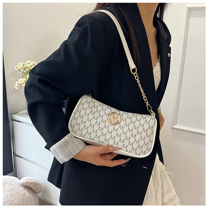 Vintage Underarm Bag for Teenager Letter Print Crossbody Small Square Bag with Chain Shoulder Handbag Adjustable Crossbody Strap