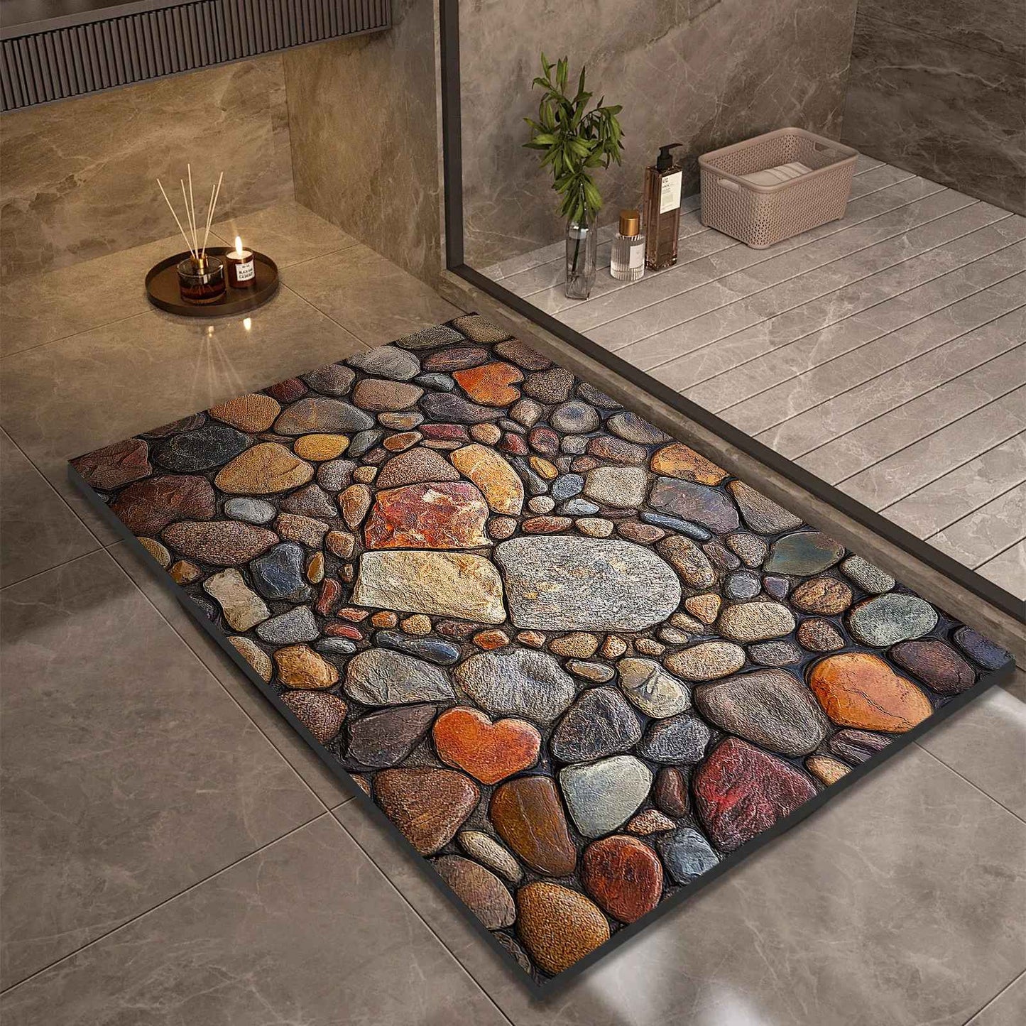 Stone Design Diatomite Bath Mat Bathroom Non-slip Shower Foot Mats Absorbent Quick Dry Toilet Rugs Carpet Doormat Washable
