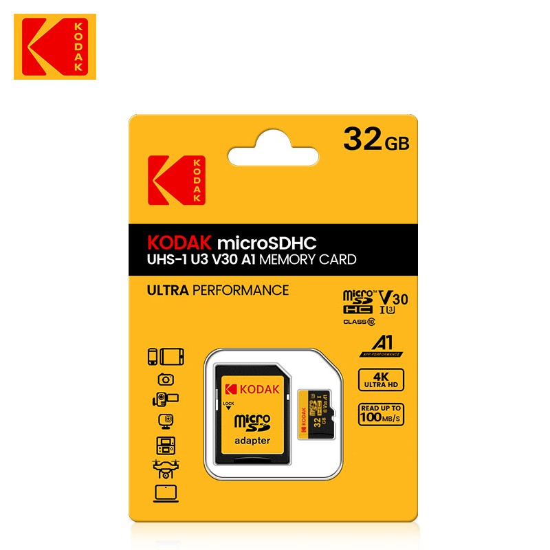 KODAK 100% Original Micro sd Card 32GB 64GB 128GB 256GB Microsd Memory Card Class10 SDXC U3 4K TF Card for Drone Phone Charmera