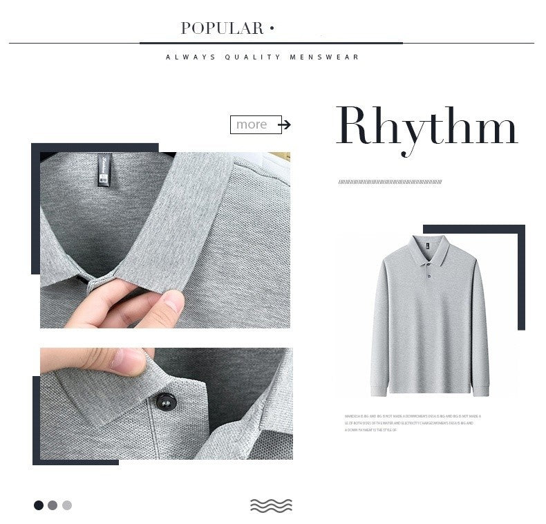 100% pure cotton spring and autumn fashionable men's collar striped long sleeved polo shirt with micro seal dog embossed design