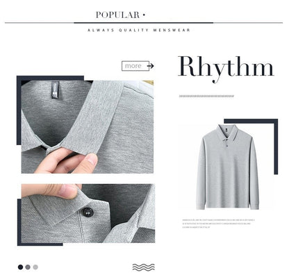 100% pure cotton spring and autumn fashionable men's collar striped long sleeved polo shirt with micro seal dog embossed design