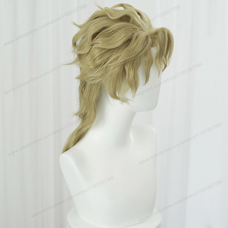 Peruca de Cosplay do Anime Dio Brando 40cm Masculina Curta Dourada Resistente ao Calor Cabelo Sintético