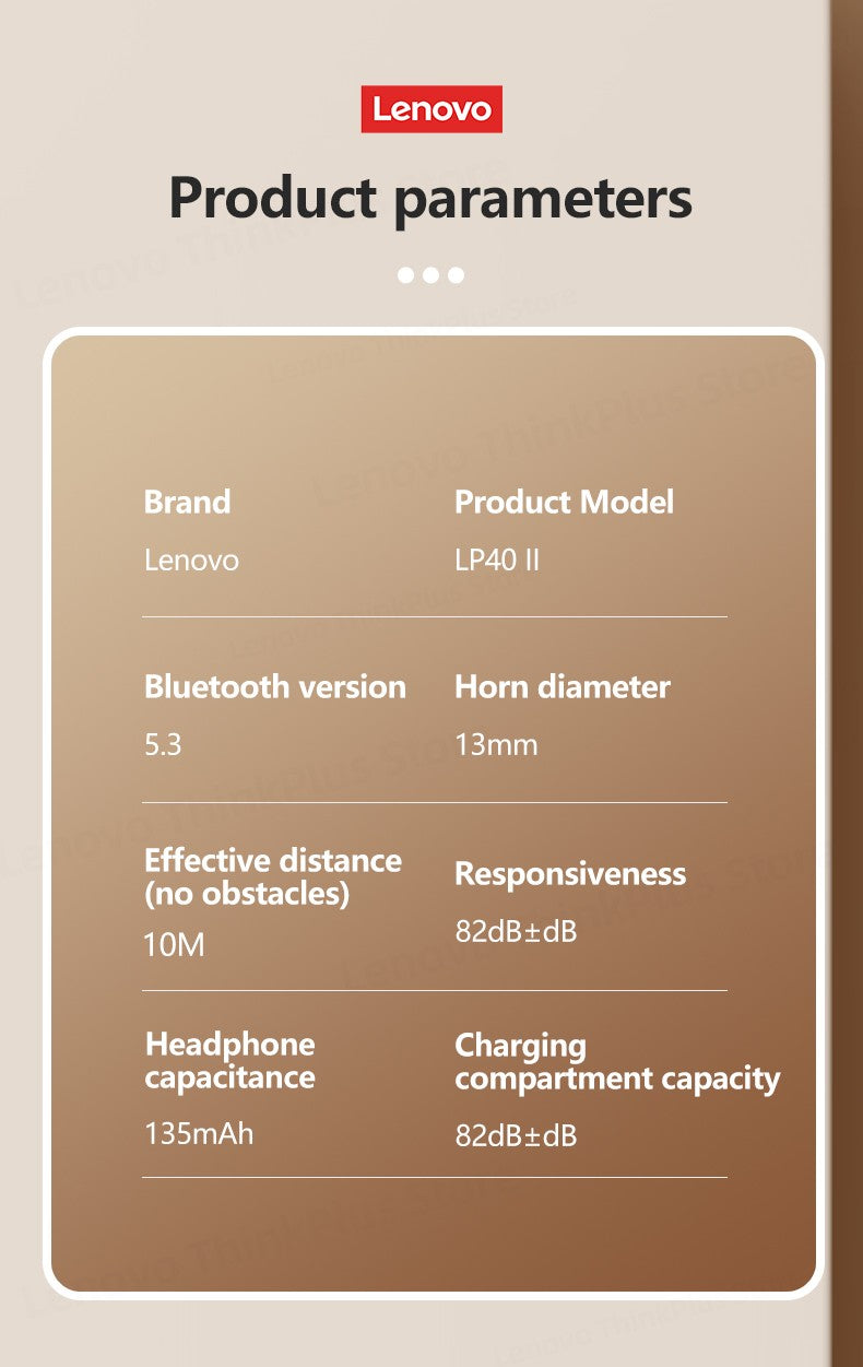 Lenovo LP40 Plus Bluetooth Earphones Wireless Headset Noise Reduction Headphones 230mAh HiFi Stereo Sports Earbuds With Mic