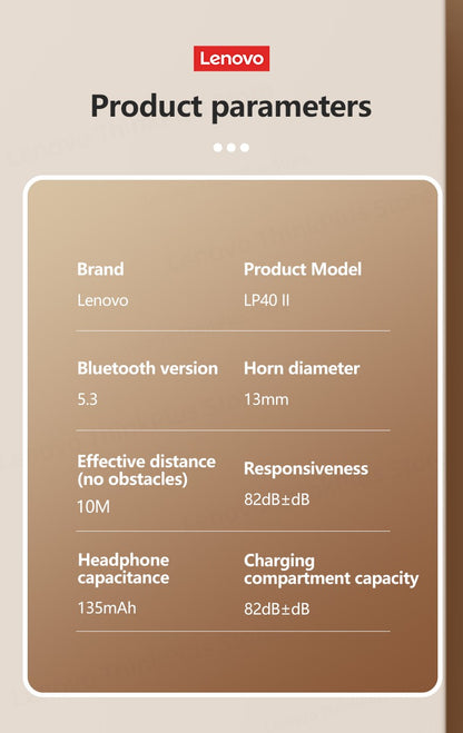 Lenovo LP40 Plus Bluetooth Earphones Wireless Headset Noise Reduction Headphones 230mAh HiFi Stereo Sports Earbuds With Mic