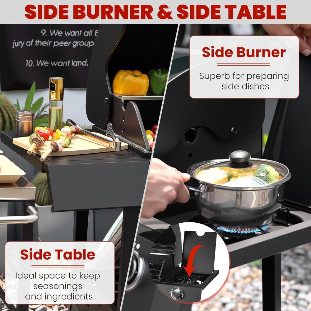 3-Burner w/Side Burner Gas Grill with 241 SQ.IN. Outdoor Grill with 36,000 BTU, Propane Grills with Top Cover Lid